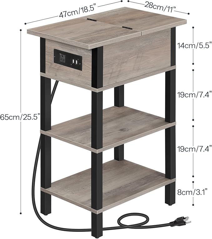 HOOBRO End Table with Charging Station, Flip Top Side Table with USB Ports - Image 3