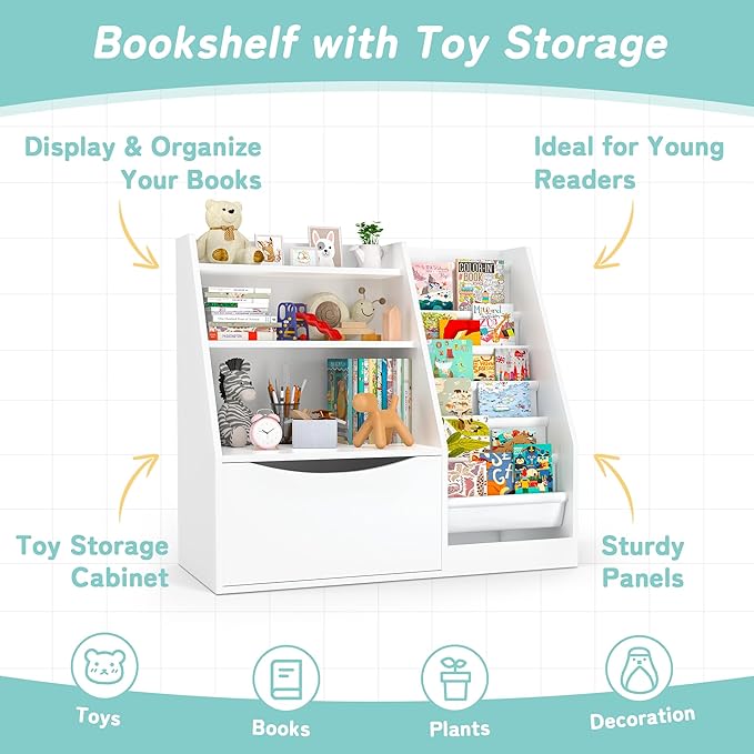 TOETOL Kids Bookshelf & Book Storage, 3 Tier Wooden Toddler Bookshelf - Image 8