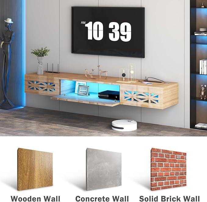 Floating TV Stand, Floating Wall Mounted TV Shelf with, Modern High Gloss tv - Image 3