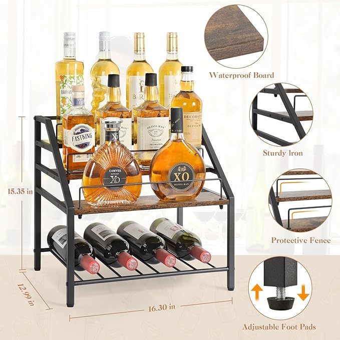 VINAEMO Wine Racks Countertop, 3-Tier Liquor Bottle Display Shelf, Coffee Syrup - Image 5