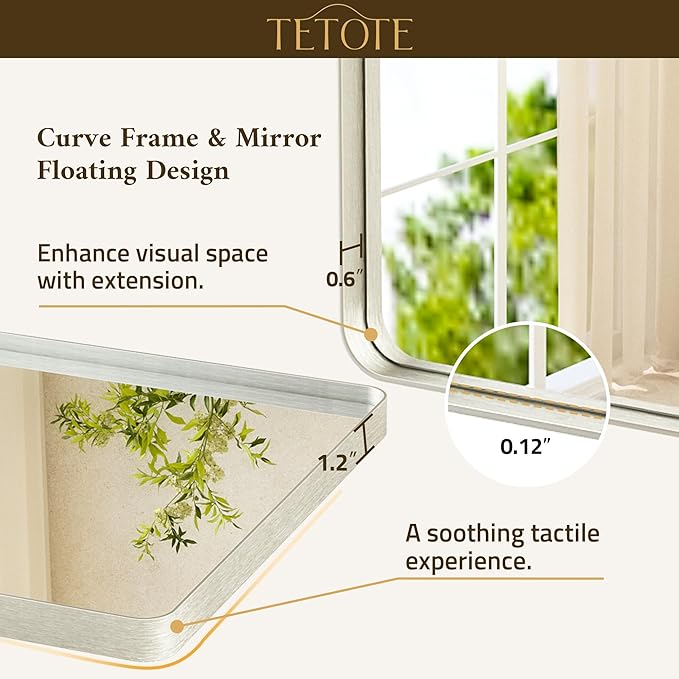 TETOTE 36 x 36 Inch Brushed Nickel Mirror Metal Framed Bathroom Mirror - Image 2