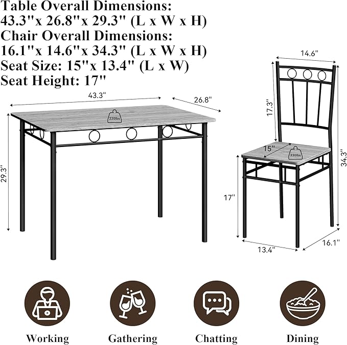5 Piece Dining Table Set, Modern Metal&Wood Kitchen Dinner Table - Image 2