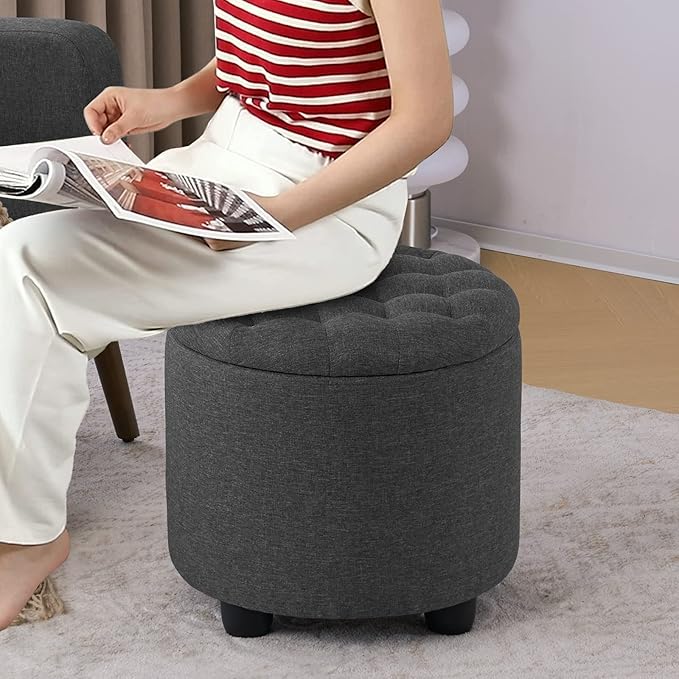 Furniliving 18.7inch Storage Round Ottoman, Footstools - Image 7