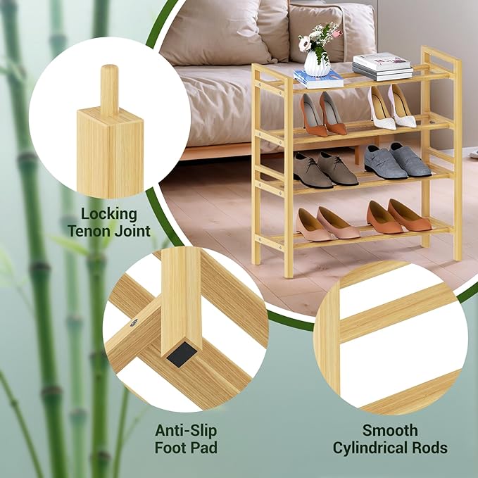 Haddockway Bamboo Shoe Rack for Closet, Free Standing Shoe Organizer - Image 8