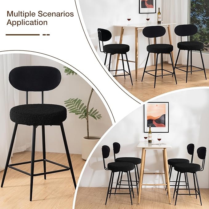 HOMMPA Counter Height Swivel Bar Stools Set of 2 Boucle Barstools 26'' - Image 7