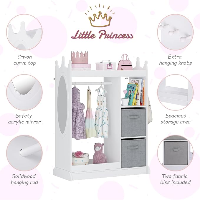UTEX Kids Play Armoire with Mirror, Storage Bins and Closet - Image 4