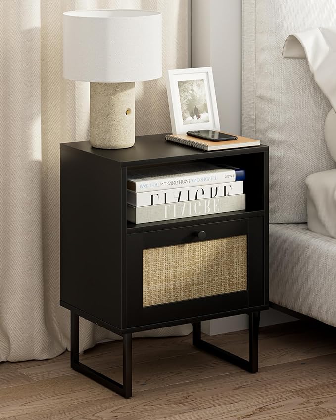Masupu Rattan Nightstand, Modern Boho Farmhouse Wood Bedside Table by Masupu