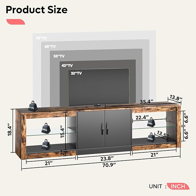 Bestier 70 Inch Led TV Stand for Large TVs - Image 2