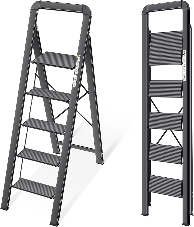 KINGRACK Aluminium 5 Step Ladder, Lightweight Step Stool by KINGRACK
