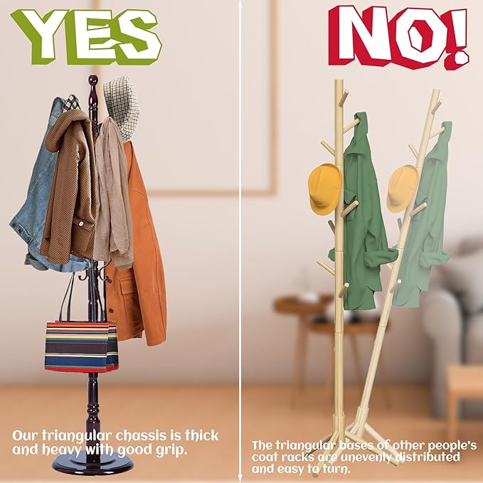 72 in Wood Coat Rack, Coat Rack Freestanding - Image 5