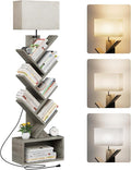6 Tier Tree Bookshelf with Light, Narrow Bookcase Tower, Tall Floor Standing by Evermagin