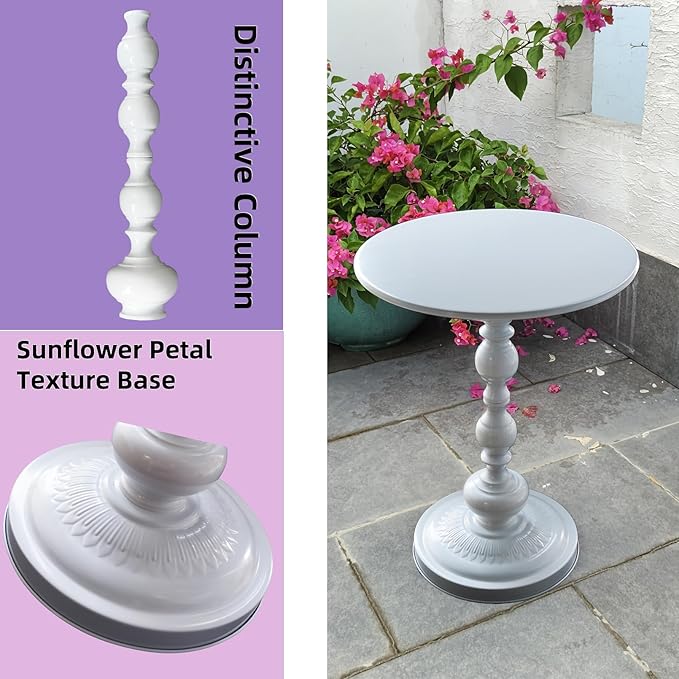 Benkyo White Round End Side Table Modern Metal Pedestal Spindle Side Tables - Image 5