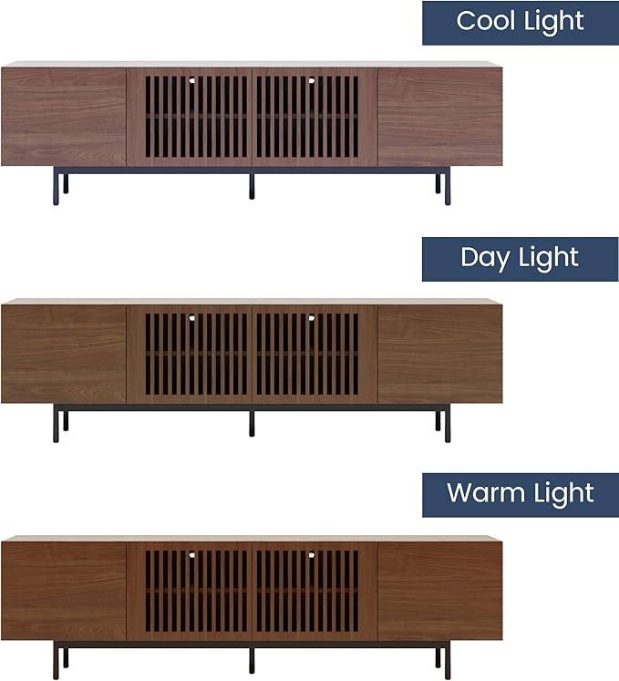 POVISON Mid Century Modern Sintered Stone TV Stand, Slatted Media Console TV - Image 4