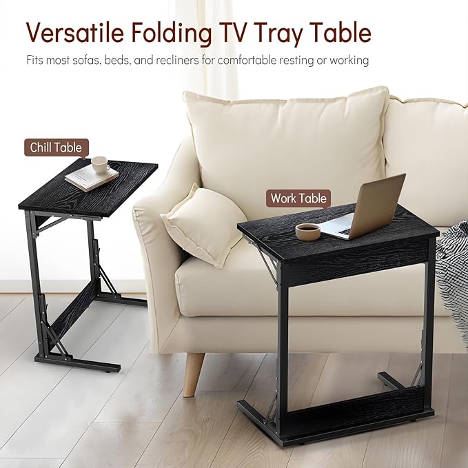 Tatub 24" Folding C Shaped End Table Set of 2, Small Sofa Side Laptop Desk - Image 4