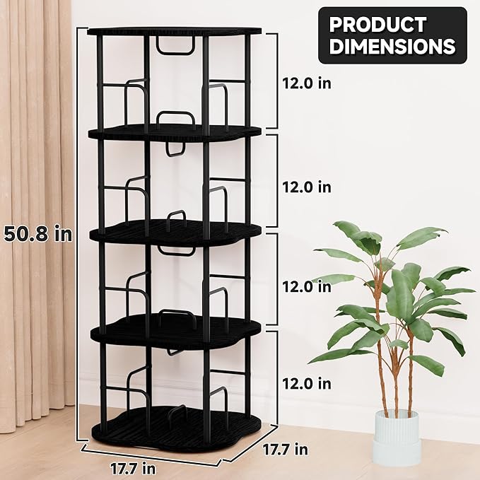 4-Tier Rotating Book Shelf, 360° Display Spinning Bookshelf Tower, Book - Image 3