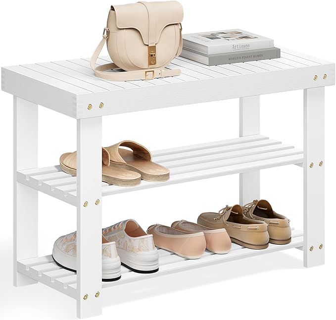 SONGMICS Shoe Rack Bench, 3-Tier Bamboo Shoe Storage Organizer, Entryway Bench by SONGMICSbySONGMICSHOME