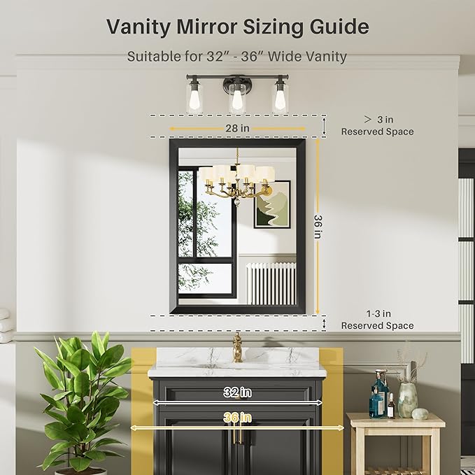 28x36 Inch Black Bathroom Mirror - Image 2