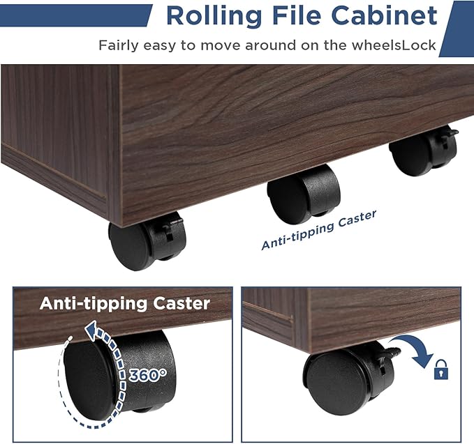 HollyHOME Under Desk Cabinet, Deep 2-Drawer Mobile Wood Cabinet, Storage Drawer - Image 4