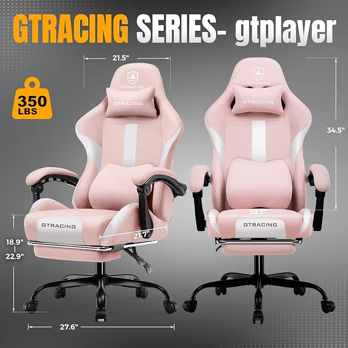 GTRACING Gaming Chair with Foot Rest & Pocket Spring Cushion, Breathable Fabric - Image 2