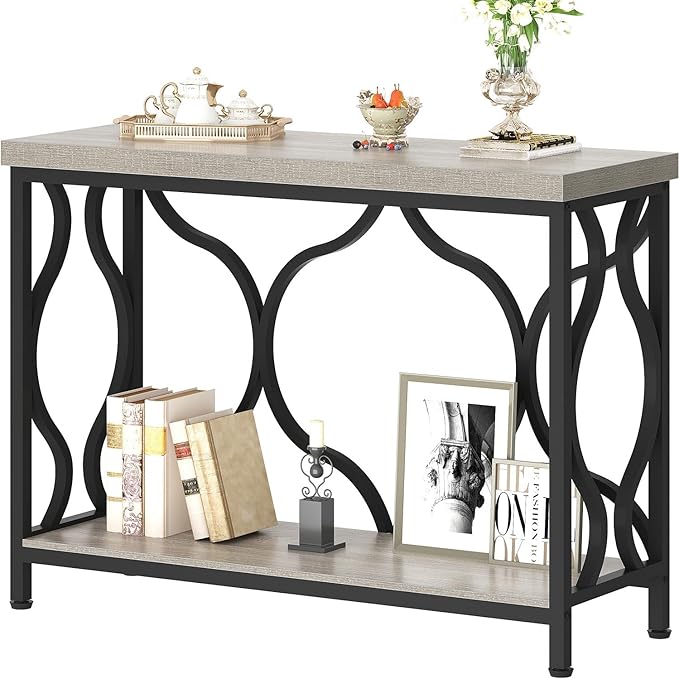 IBF Entryway Table with Storage, Modern Wood Metal Console Sofa Table Behind - Image 9