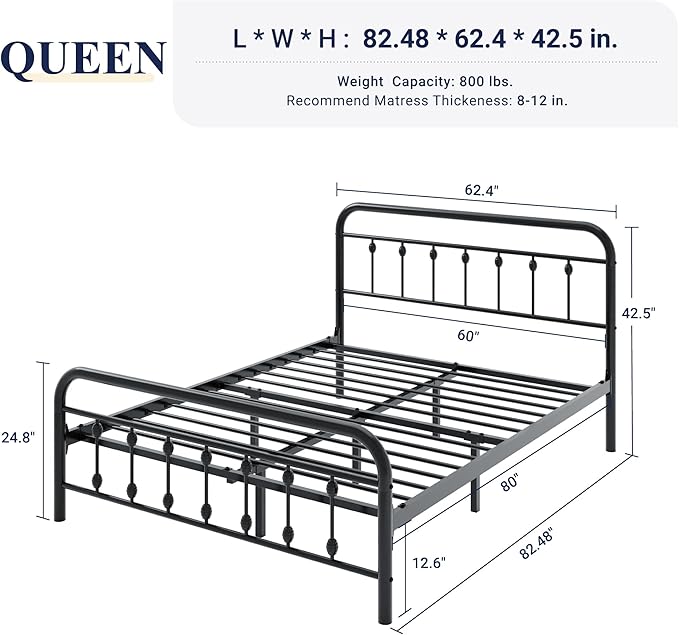 Allewie Queen Size Metal Platform Bed Frame - Image 2