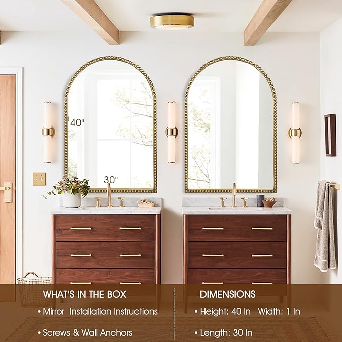 Arched Wall Mirror for Bathroom, Large Modern Distressed Hanging Wall Decor for - Image 5