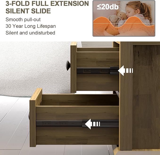 End Table with Fast USB C Charging Station, Large Storage Rustic Wood Square - Image 4