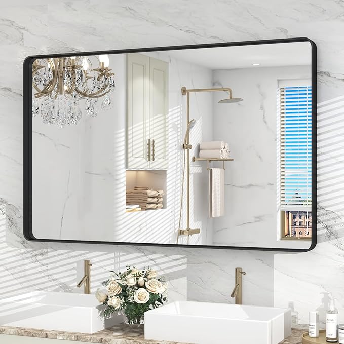 48x30 Black Bathroom Wall Mirror, Matte Rectangle Bathoom Vanity Mirror by VANLIOBathroomMirror