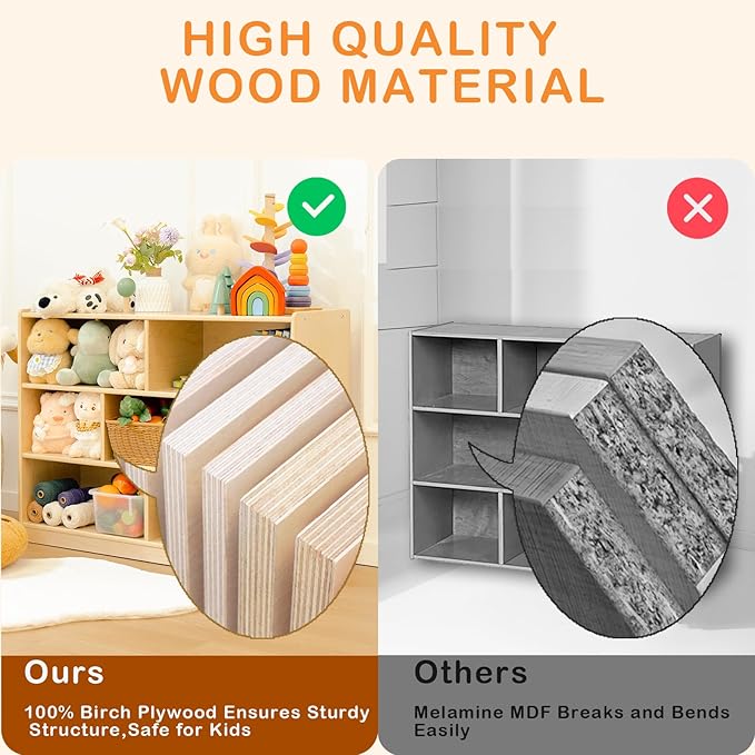 Kids Bookshelf and Toy Storage Shelf, Wooden Montessori Bookshelf, 3-Tier Toy - Image 6
