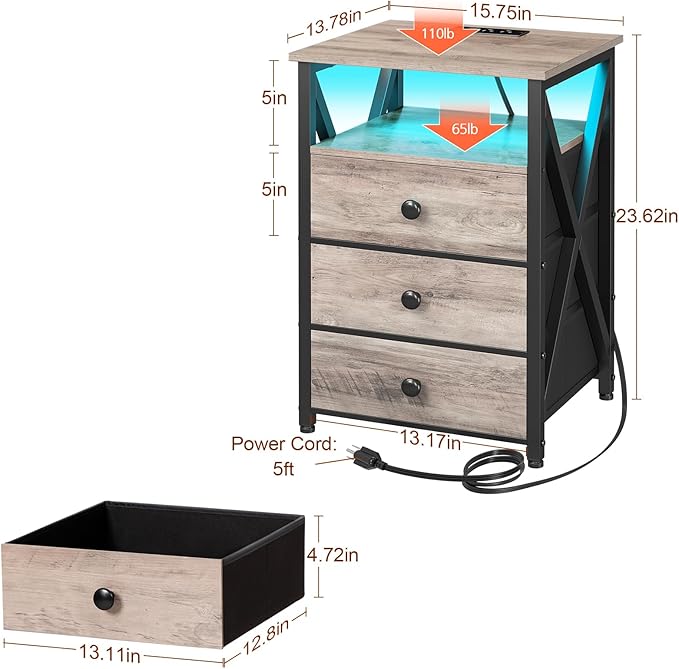 AMHANCIBLE LED Night Stand, Nightstand - Image 3