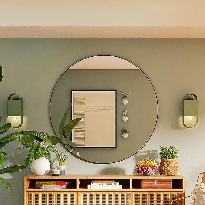 BEAUTYPEAK Circle Mirror Black 36 Inch Wall Mounted Round Mirror - Image 2