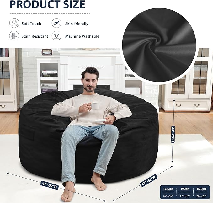5FT Bean Bag Chair, Large Bean Bag Chairs - Image 3