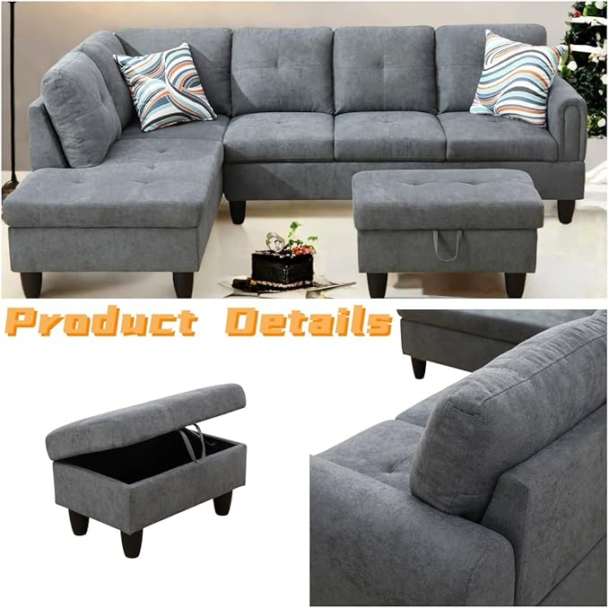 L Shaped Sectional Couch with Otttoman, Apartments - Image 4