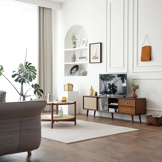 Tiita TV Stand with Storage for TVs up to 65'', Bamboo Rattan TV Console - Image 9