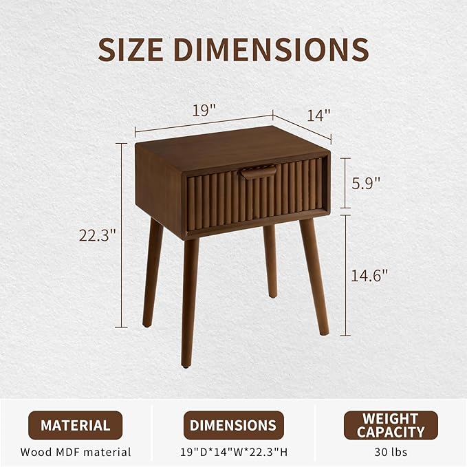 COSIEST Modern End Table w Striped Pattern, Mid-Century Nightstand w Storage - Image 2