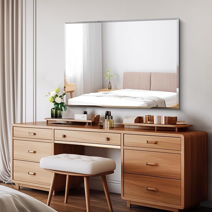 Beveled Bathroom Mirror, 30x40 Large Frameless Mirrors - Image 2