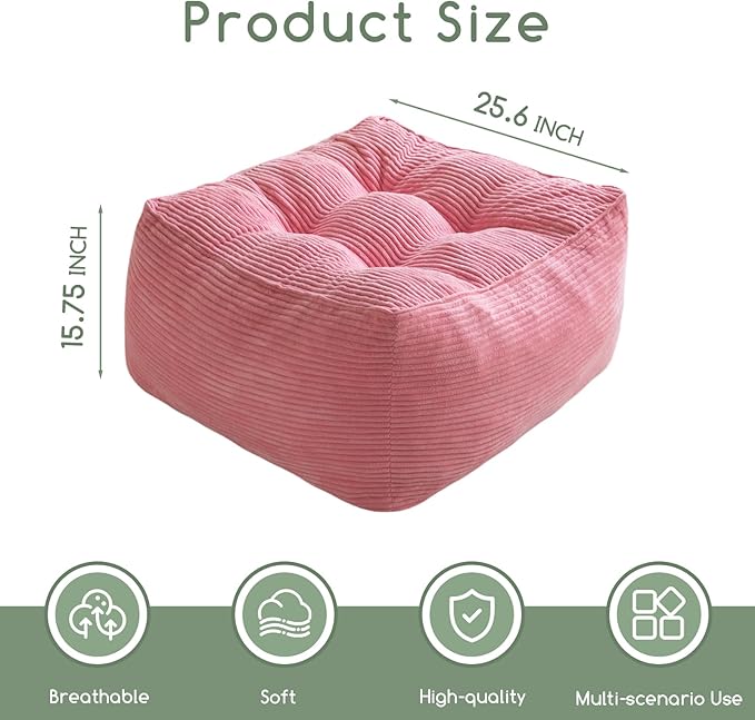 HIGOGOGO Square Stuffed Pouf Ottoman, Corduroy Poufs - Image 2