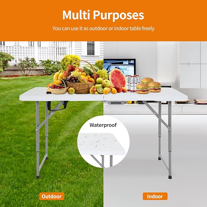 BestOffice Camping Folding 4 Foot Plastic Table - Image 7