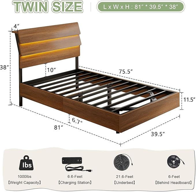 Feonase Floating Bed Frame Twin - Image 2