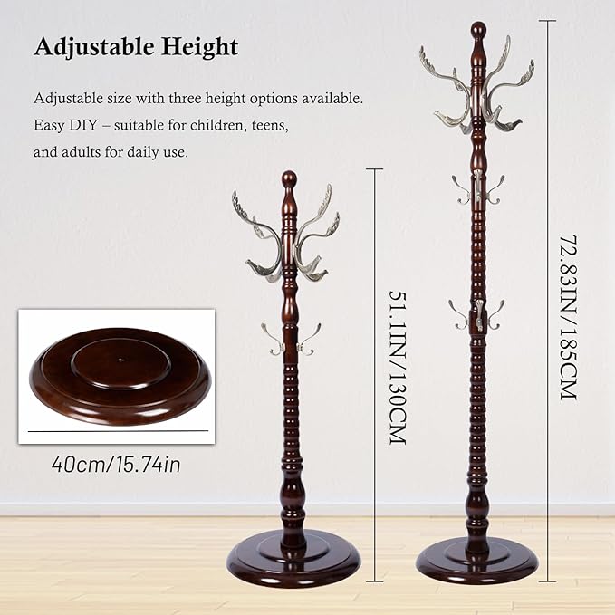 Coat Rack Stand, Solid Wooden Coat Tree - Image 6