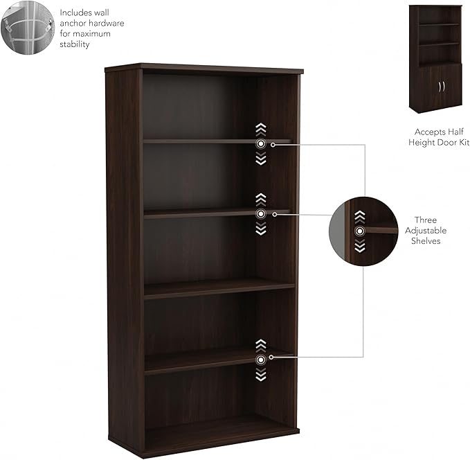 Bush Business Furniture Studio C Tall 5 Shelf Bookcase in Black Walnut - Image 7