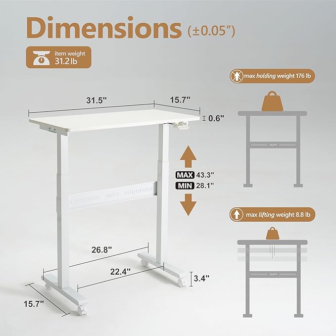Non-Electric Auto-Lifting Standing Desk, No Knobs or Crank, Rolling and Mobile - Image 2