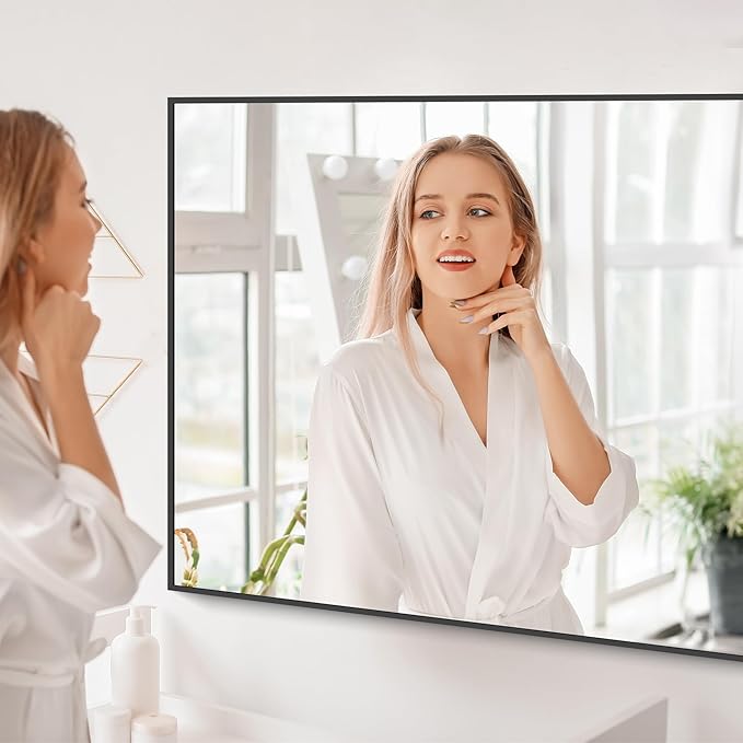 Black Bathroom Mirror for Wall, 60x30 Inch Rectangle Mirrors - Image 7