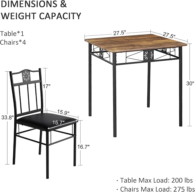 VECELO 3-Piece Small Kitchen Dining Table Set - Image 6