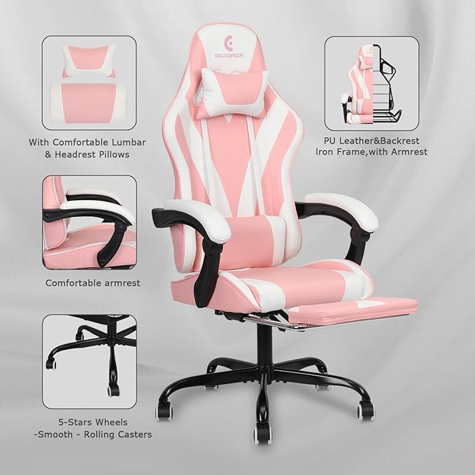 Gaming Chair with Linkage Armrest & Footrest, High Back Video Gaming Chair - Image 6