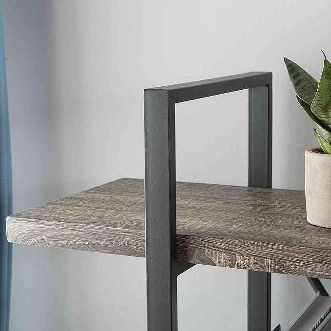 HSH 3-Shelf Bookcase, Rustic Gray 3 Tier Bookshelf, Vintage Industrial Wooden - Image 9