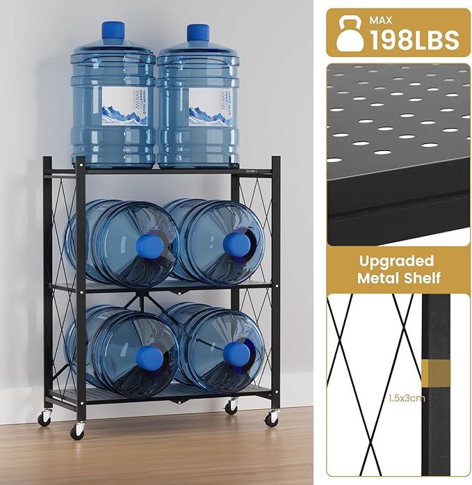 ALANNG Storage Shelves with Wheels, Bookshelf with Storage, No Assembly Metal - Image 4