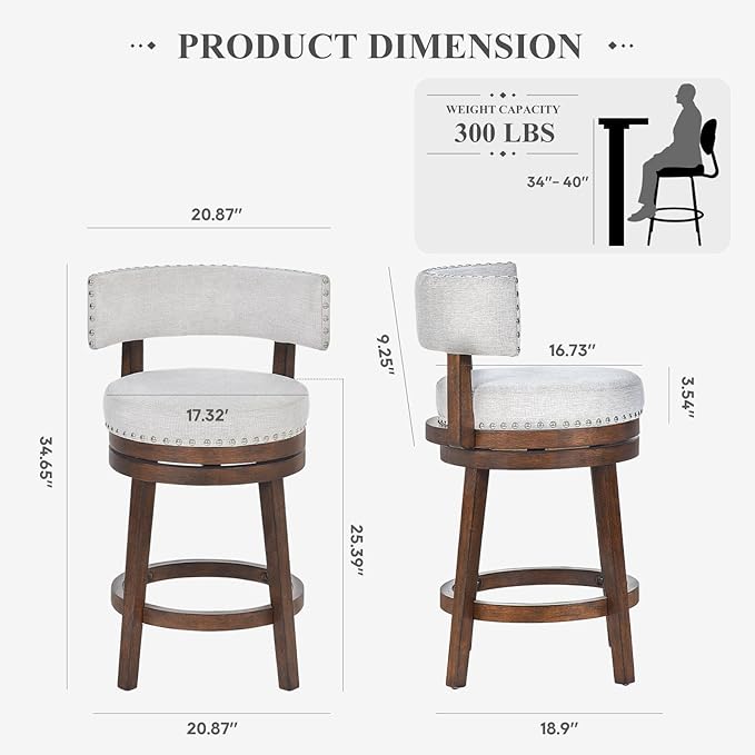COLAMY Swivel Bar Stools Set of 4, Swivel Counter Height Barstools - Image 2