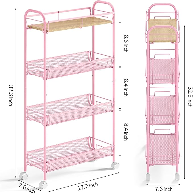 KINGRACK Metal Slim Rolling Cart, 4-Tier Metal Utility Cart, Storage Cart - Image 8