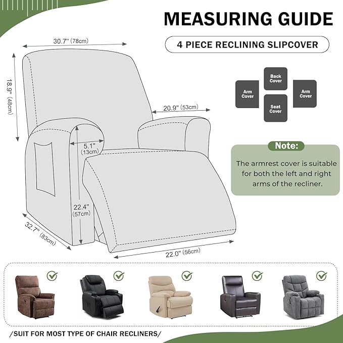 vctops Christmas Green 4 Pieces Geometric Jacquard Plush Recliner Slipcovers - Image 2